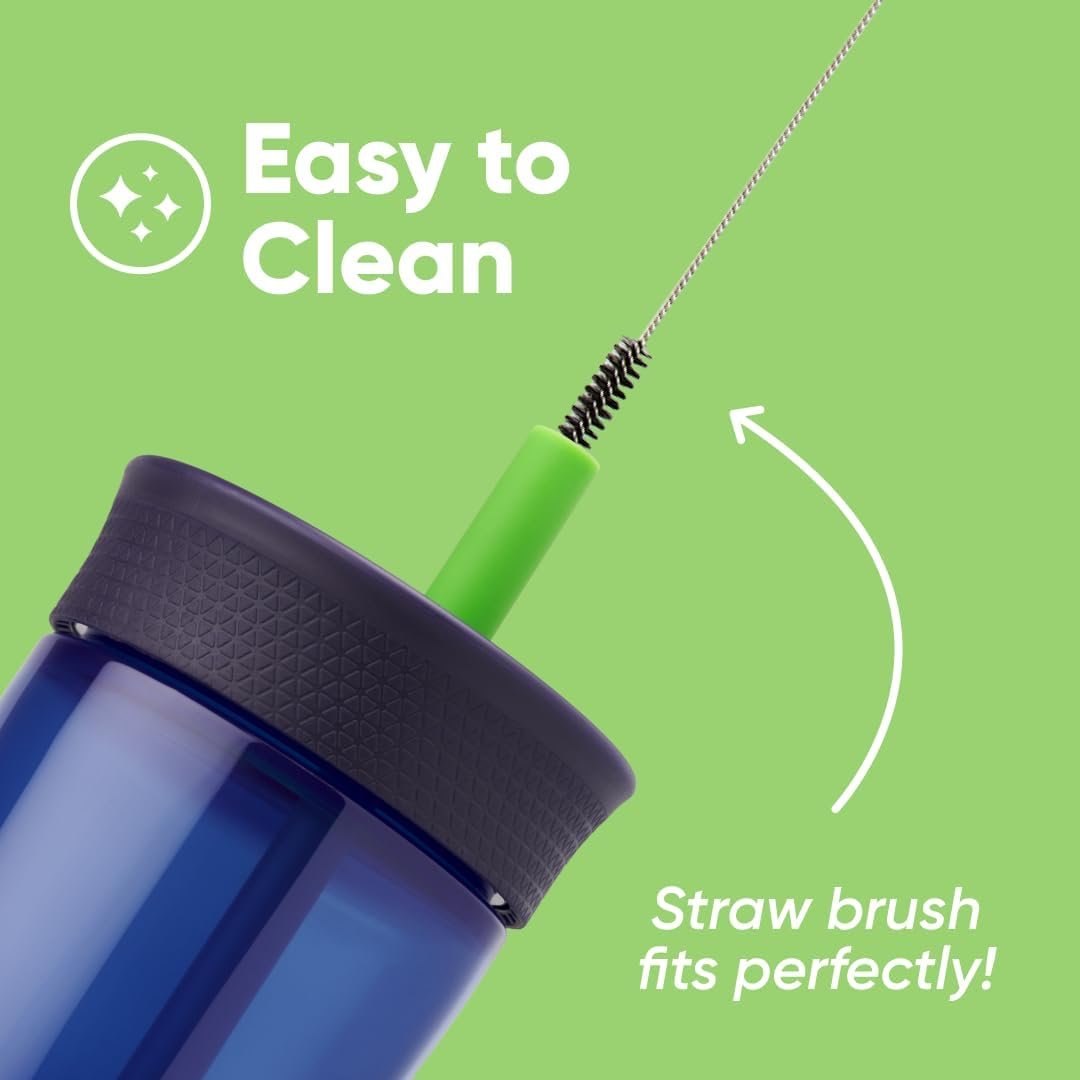 Owala Kids BPA-Free Plastic Tumbler with Spill Resistant Flexible Straw, Easy to Clean, Kids Water Bottle, Great for Travel, Dishwasher Safe, 15 Oz, Navy and Blue (Home Base)
