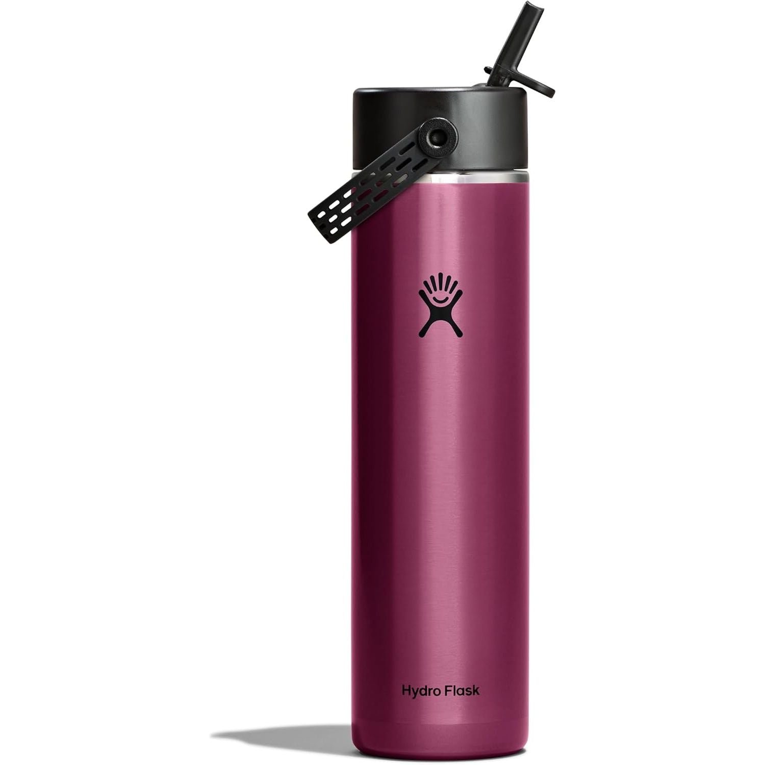 Hydro Flask 24 Oz Lightweight Wide Straw Lid - Insulated Stainless Steel Water Bottle - Hiking, Commuting Garnet Red