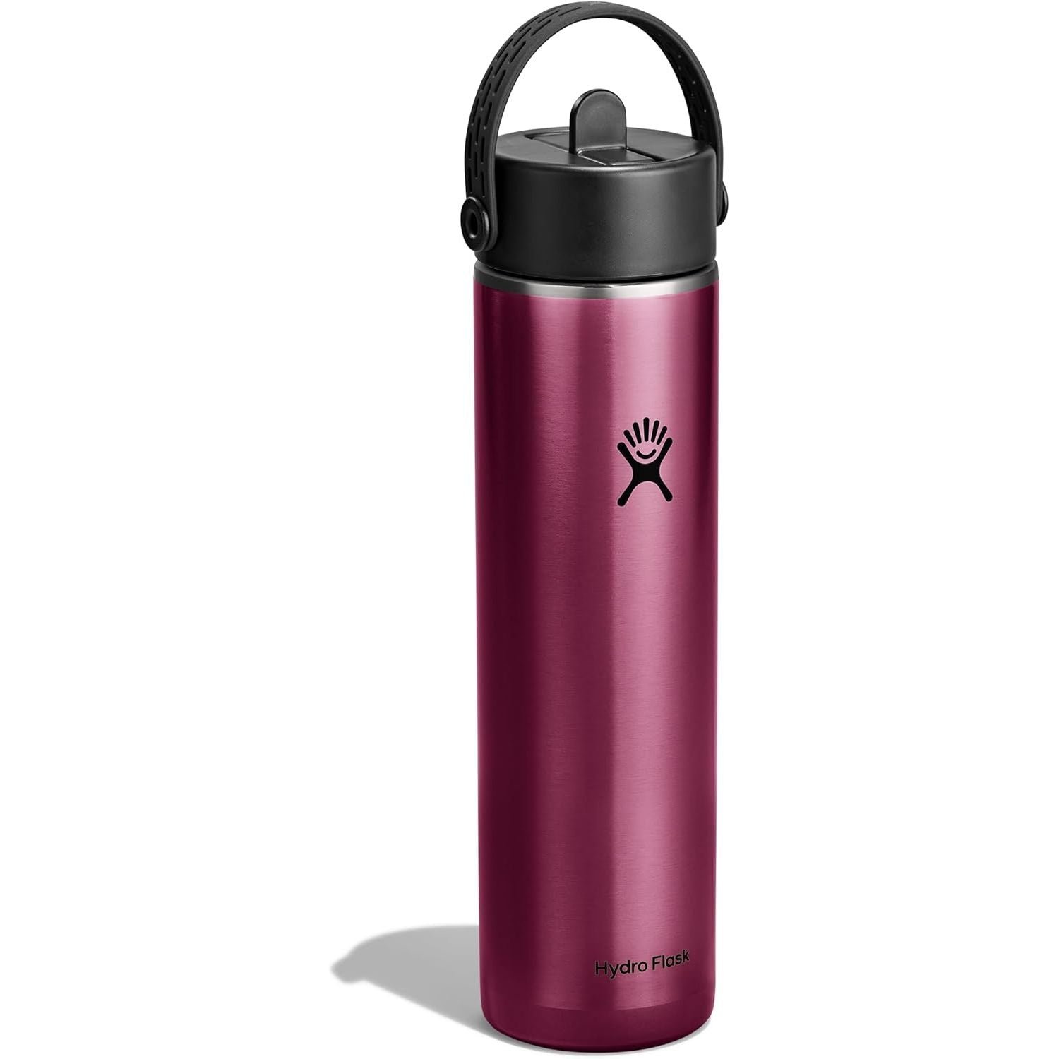 Hydro Flask 24 Oz Lightweight Wide Straw Lid - Insulated Stainless Steel Water Bottle - Hiking, Commuting Garnet Red
