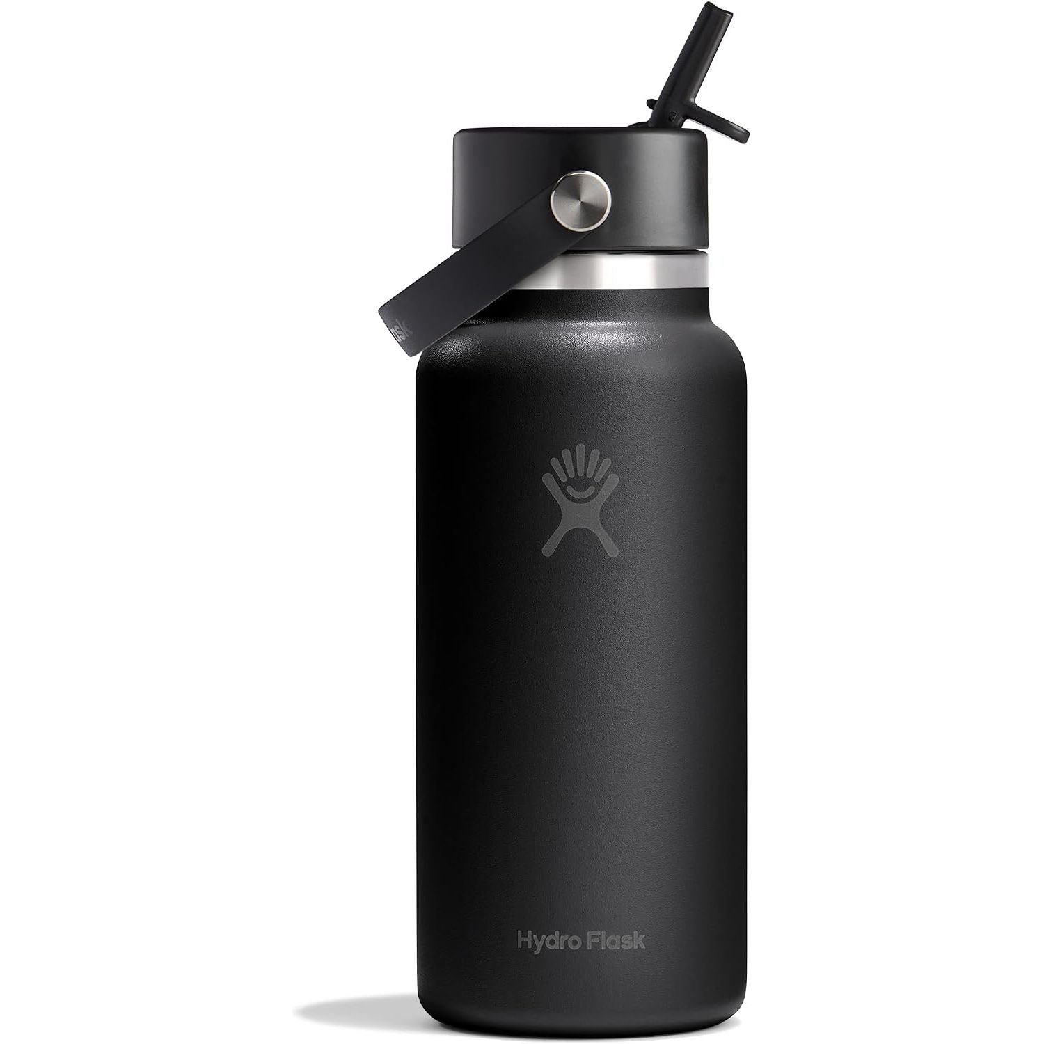 Hydro Flask Water Bottle - Insulated Stainless Steel - Wide Mouth Flex Straw Lid, Non Spill, Leakproof and Refillable in 32 Oz Tonal Black