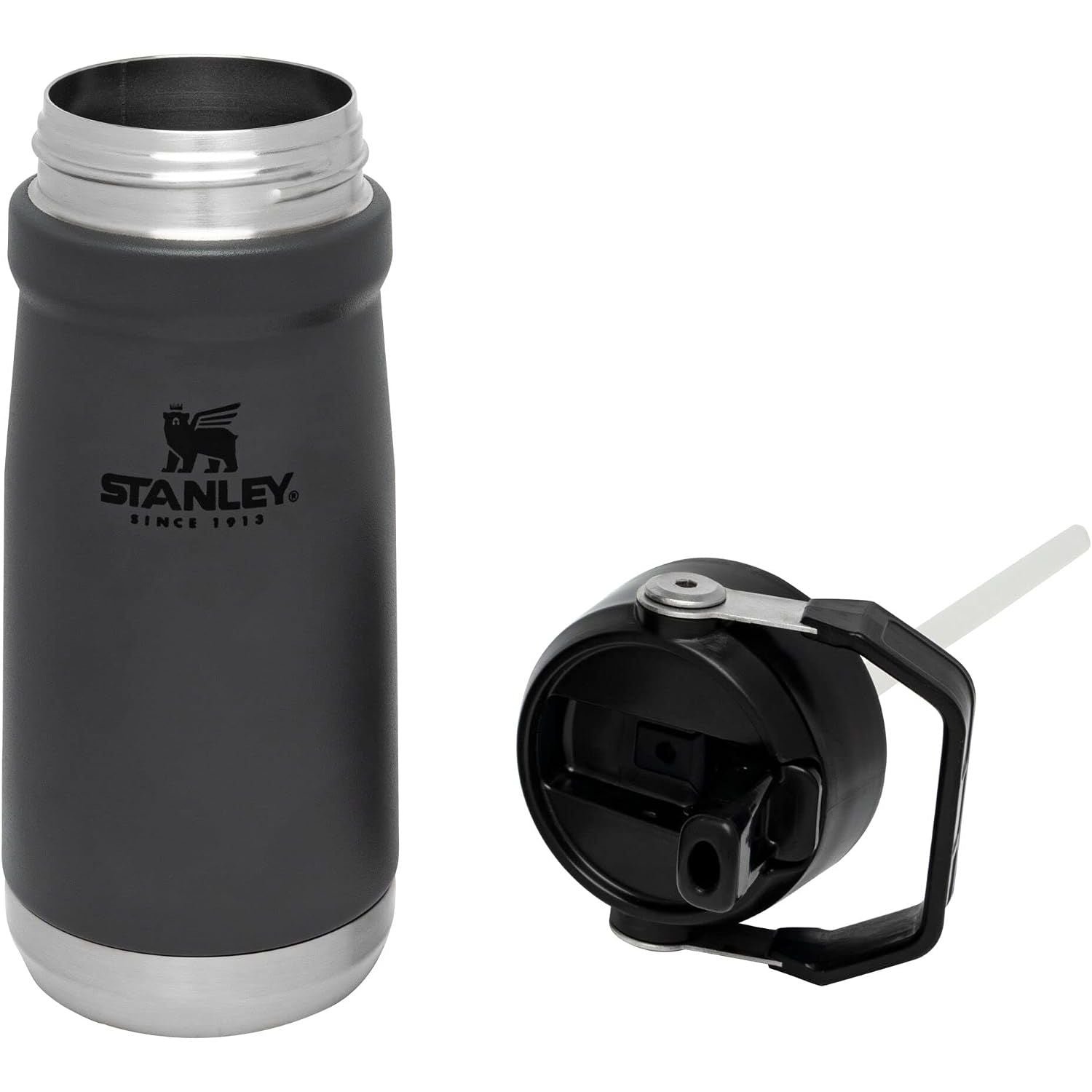 Stanley IceFlow Flip Straw Water Bottle 17 oz | Built-In Straw for Travel and Sports | Lightweight and Leak Resistant | Insulated Stainless Steel | BPA-Free | Charcoal