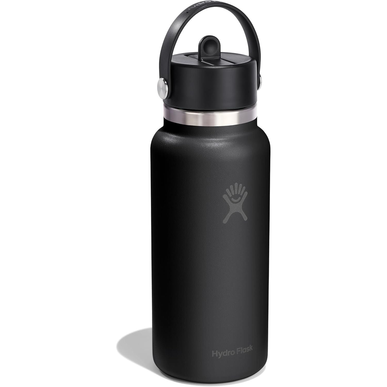 Hydro Flask Water Bottle - Insulated Stainless Steel - Wide Mouth Flex Straw Lid, Non Spill, Leakproof and Refillable in 32 Oz Tonal Black