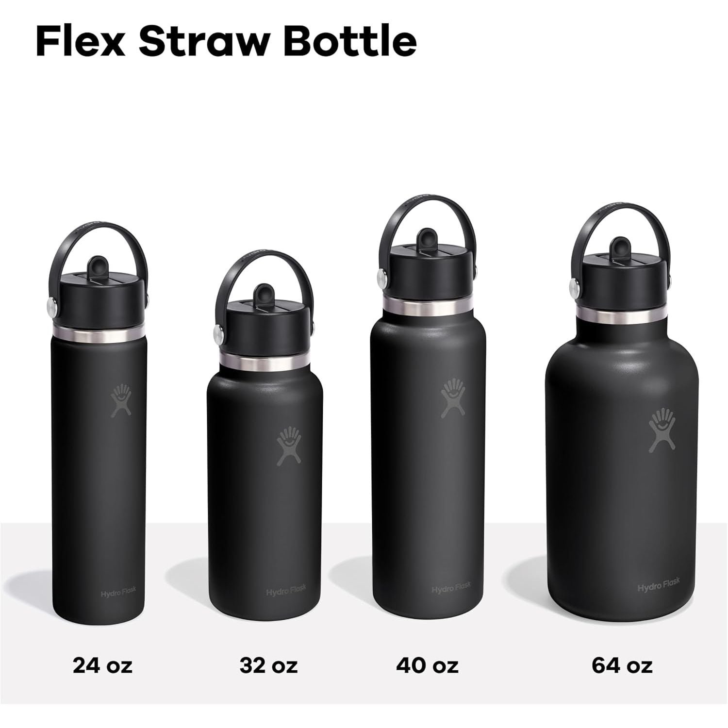 Hydro Flask Water Bottle - Insulated Stainless Steel - Wide Mouth Flex Straw Lid, Non Spill, Leakproof and Refillable in 32 Oz Tonal Black